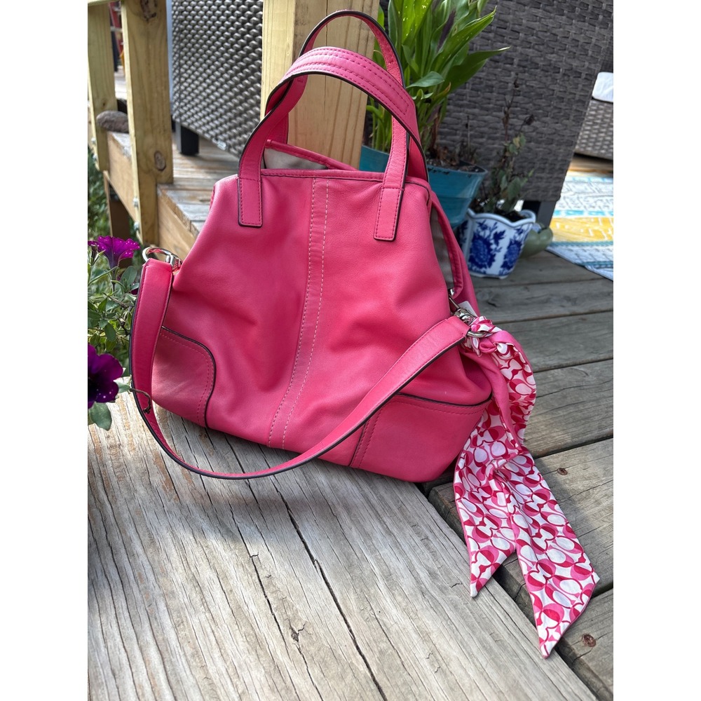 Coach Madison Phoebe Hot Pink Leather Shoulder Bag Hobo F27728 with Scarf